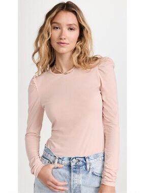 Rebecca Taylor Ruched Long Sleeve Top Size Small Puff Sleeve Blush Pink Feminine